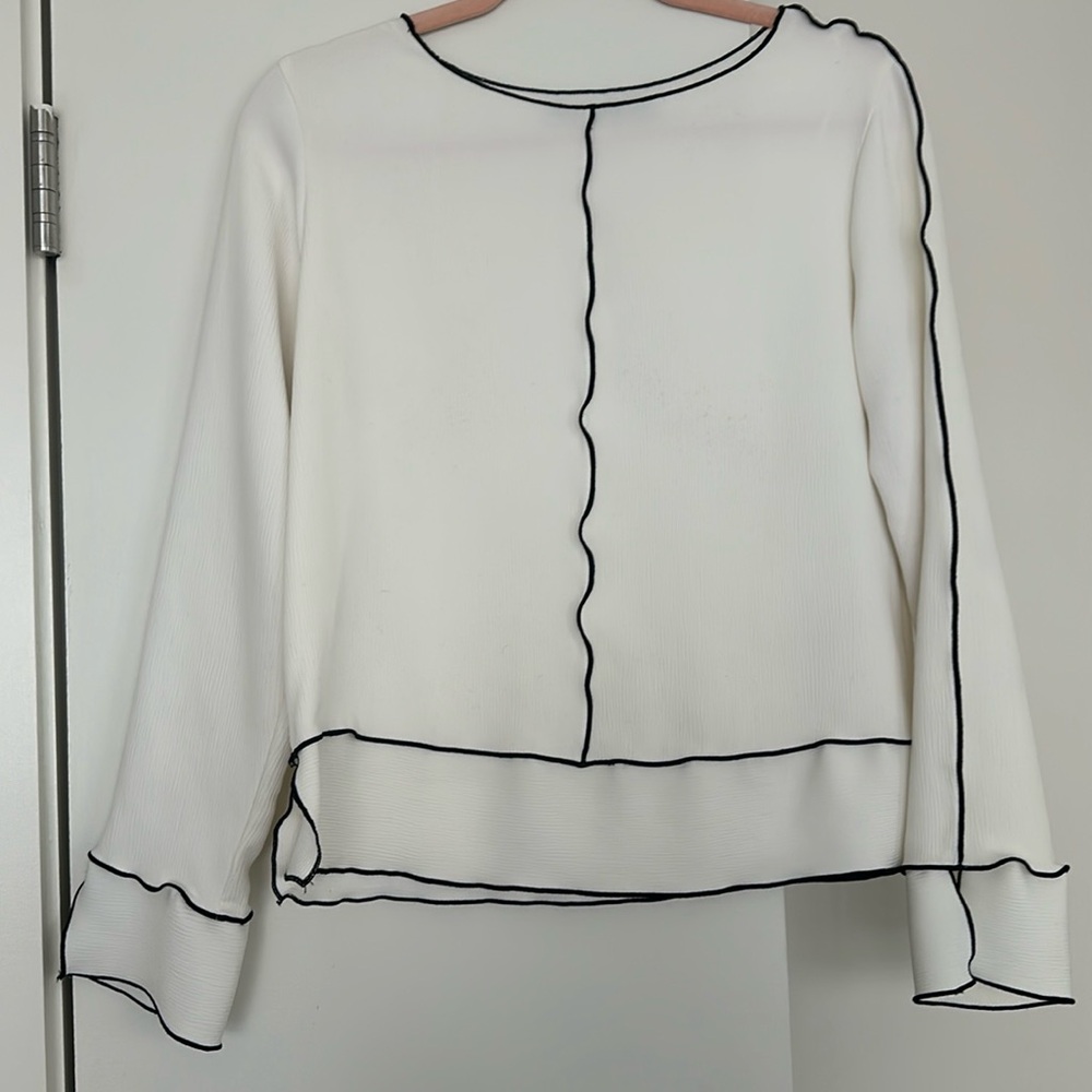EUC Zara Cream Blouse with Black Piping Detail